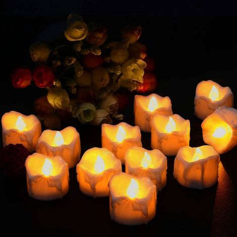 12 Bougies à LED, Mini Fausses Électriques, Piles Incluses, Lumière Blanc Chaud, Flamme Vacillante, Décoration Fête Mariage