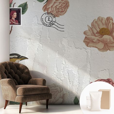 Tapete Vliestapete mit Kleber- abwaschbar - Raumgestaltung Schlafzimmer Wohnzimmer Tapete Vintage-Blumen 250x250 cm (1/5)