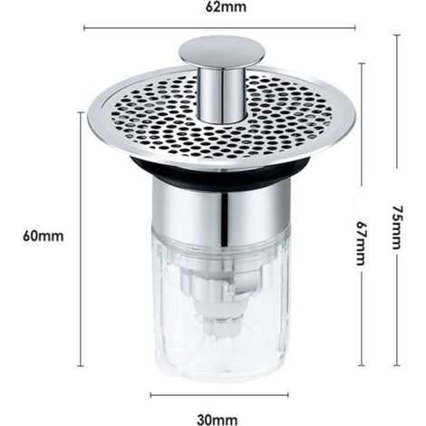 Lot de 2 bouchons d'évier de salle de bain 34-37 mm,bouchons d'évier à fermeture automatique avec filtre anti-obstruction (1/4)