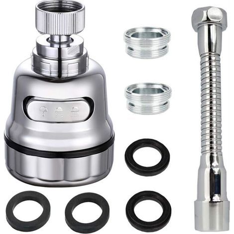Aireador de grifo de cocina, 360 grados, 3 modos, acero inoxidable/plástico/silicona, plateado (1/5)