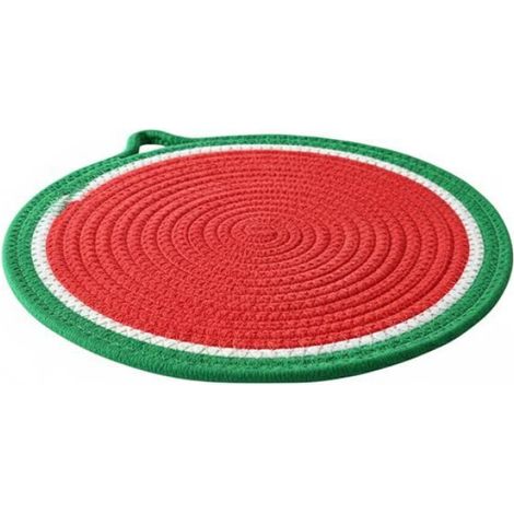 Protège-plat rond rouge et vert en tissu doux, support de casserole pour cuisine et table de salle à manger (1/3)