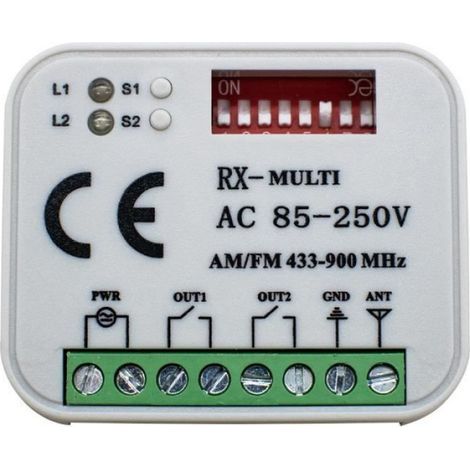 Récepteur Télécommande Porte Garage - 2 Canaux - 300 à 900 MHz - AC 85-250 V / DC 9-30 V - Compatible Multimarques - 1 Pièce