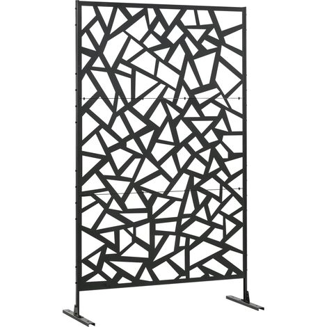 Panneau brise-vue balcon décoratif extérieur à motif géométrique ajouré en acier 122 x 45 x 198 cm noir (1/5)
