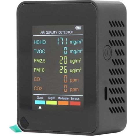 Moniteur qualité air portable LCD rétroéclairé CO2 TVOC HCHO PM2.5 PM10 alarme noir (1/4)