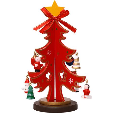 Arbre De Noël En Bois - Décor De Bureau Festif - Jouet Éducatif Pour Enfants - Ensemble Avec Mini Ornements - 1 Pièce (1/5)