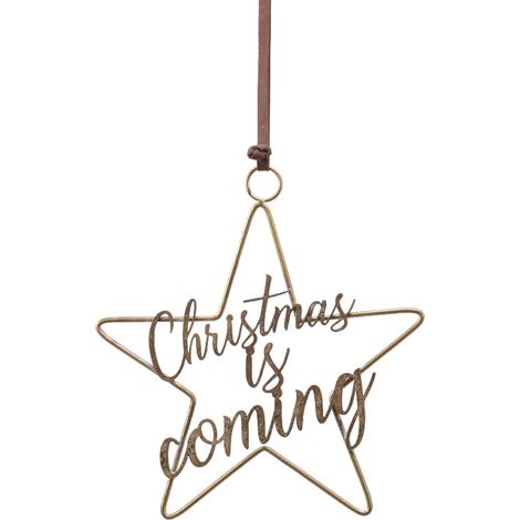 Pendenti grandi decorativi in ferro stella con Scritta da 33 cm color Oro -Christmas is coming (1/4)