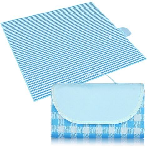 Couverture de Pique-Nique 150 200CM, Tapis de Couverture de Pique-Nique Pliable, Imperméable,Le Parc, La Randonnée, Le Camping, Idéal pour Les Voyages en Famille,Bleu et Blanc (1/5)