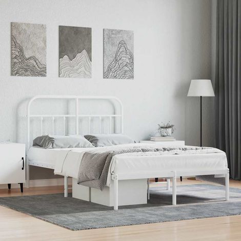 Cadre de lit métal sans matelas et tête de lit blanc 120x190 cm (1/5)