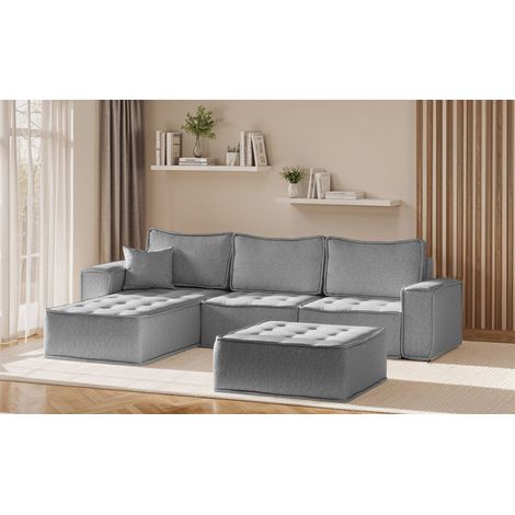 Ecksofa Modulsofa 4-teilig SANDE Stoff Raven Grau Ottomane Links (1/5)