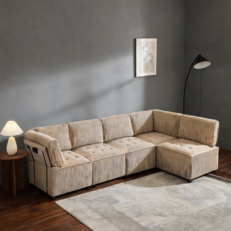 Canapé modulaire 6 places en corduroy khaki pour salon (1/5)