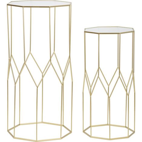 Lot de 2 Tables d'Appoint Octogonale "Glassy" 100cm Or (1/5)