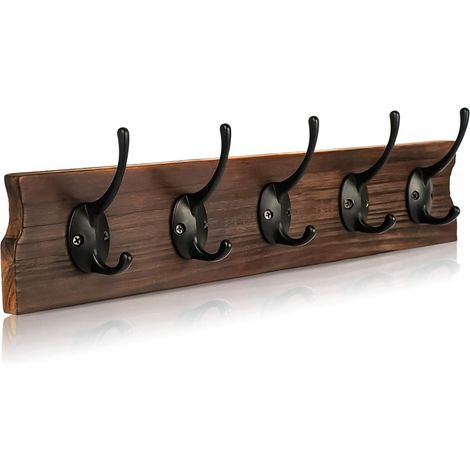 Patères murales en bois pour manteaux, chapeaux, serviettes, peignoirs, cuisine, salle de bain, entrée (marron foncé, 1 pièce)