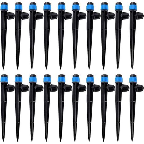 20 Pièces Goutteur Irrigation Réglable pour Tube 4/7 mm, 360 Degrés Micro Asperseur Goutte à Goutte avec Connecteur Barbelé & Piquet de Support, Goutteur D'irrigation Insertion, Bleu (1/5)