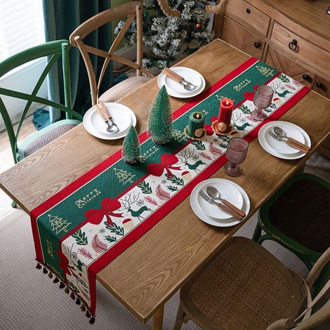 Drape De Table De Noël - Cerf Tissé En Polyester - 300 X 35 Cm - Décoration Festive Pour Table - 1 Pièce