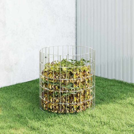 Composteur de jardin en acier galvanisé Ø50 x 50 cm, grille ouverte, argenté - PANGIVO (1/5)