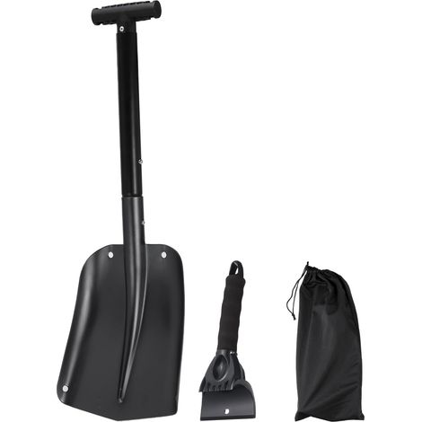Pelle À Neige 3-en-1 Pelle À Neige en Aluminium Grattoir À Glace Kits De Dégagement De Neige d'urgence avec Sac De Rangement pour Voiture Camping Jardinage, Noir (1/5)