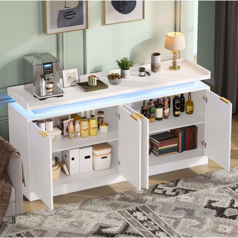 Küchen-Sideboard mit LED-Beleuchtung, 4 Türen, 160 x 39 x 83 cm, MDF weiß, OKMYHOME (1/5)