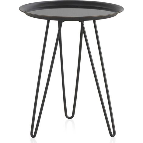 Table basse ronde métal noir intérieur design élégant - noir profond plateau effet verre