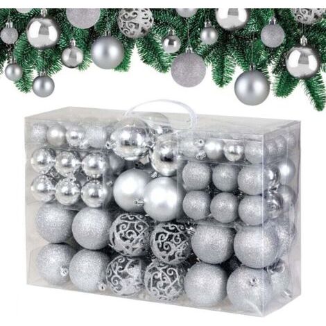 Lot de 100 boules de Noël en plastique robuste pour décoration d'intérieur et d'extérieur - Argent (1/4)