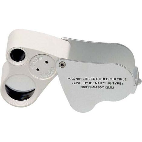 LED-beleuchtete Juwelierlupe, Dual-Focus-Vergrößerung, 60x, 12 mm und 30x