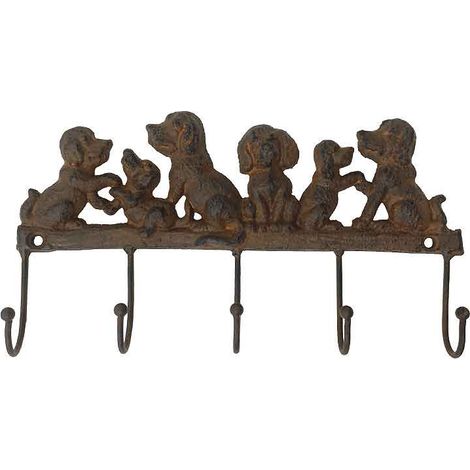 Patères chiens fonte marron 22x3x12cm