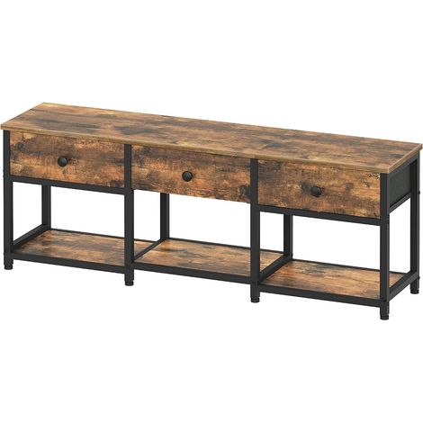 Meuble TV avec 3 Tiroirs pour TV de 50 Pouces, Console Média Industrielle Longue de 120 cm, Centre de Divertissement Style Rétro, pour Salon, Chambre, Bureau, Marron Rustique et Noir XDS12BR (1/5)