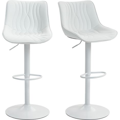 Set di 2 sgabelli da bar, sedie da bar con struttura in acciaio, altezza regolabile 92-110 cm, schienale e poggiapiedi bianchi. (1/5)