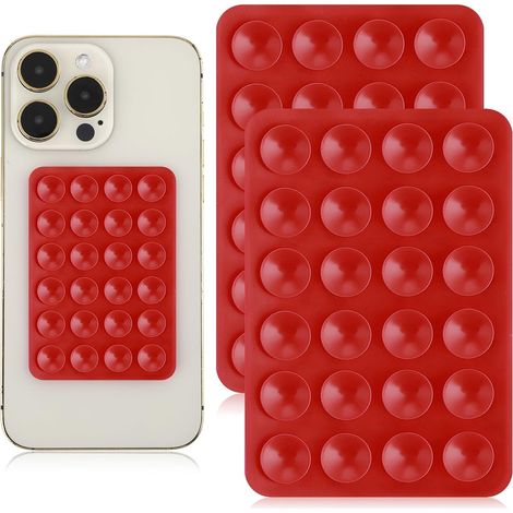 Lot de 2 coques de téléphone en silicone autocollantes pour téléphone portable - Antidérapantes - Kit mains libres - Rouge (1/5)