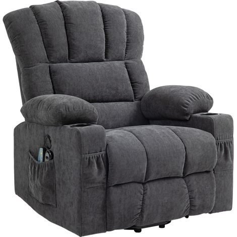 Fauteuil releveur électrique avec fonction massage et chauffage, ports USB, porte gobelets, gris foncé (1/5)