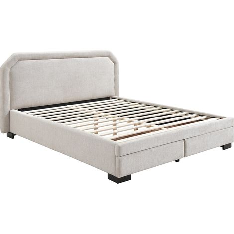 Lit avec tiroirs 140 x 190 cm - Tissu - Beige - INASTO