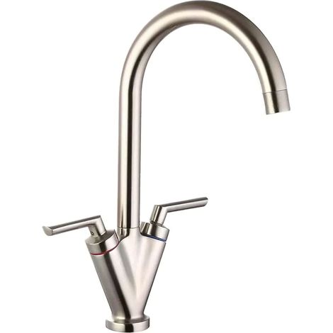 Nuie Sutna Kitchen Sink Mixer Tap Dual Lever Handle - Brushed Nickel (1/2)