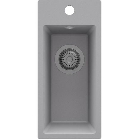 PRIMAGRAN Evier Cuisine en Granit 23x50cm,Lavabo 1 Bac + Kit de Vidage, Évier à Encastrer au Meuble 25cm - Riga, Tout Gris (1/5)