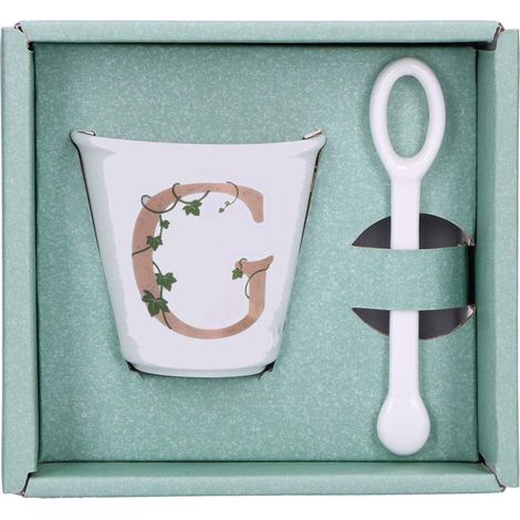 La Porcellana Bianca - Bicchierino Lettera G con Cucchiaino - Arredo Casa, Cucina - Linea Unico - Idea Regalo - Porcellana - 75 CC Ø 6,7 h6 cm (1/2)