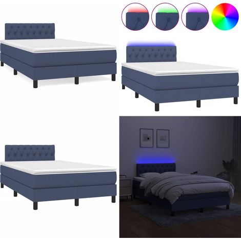 Sommier à lattes de lit matelas et LED bleu 120x190 cm tissu - Sommier Tapissier - Matelas LED - Literie Bleu - Chaise Lit - Chambre À Coucher - Home & Living (1/5)