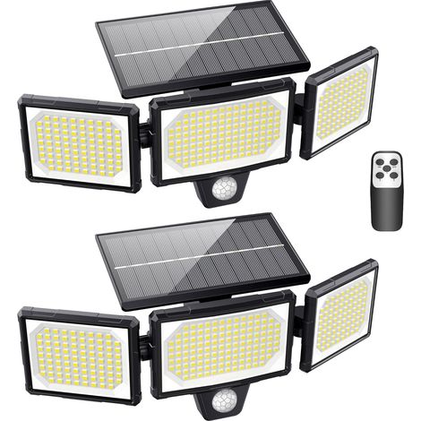 [2er-Set] Leistungsstarke Solarleuchten für den Außenbereich – 304 LED-Flutlicht-Solarleuchte für den Außenbereich mit Bewegungssensor, 320°-Weitwinkelbeleuchtung, IP65-Solar-Außenwandbeleuchtung