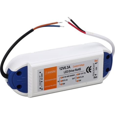 Transformateur d'alimentation LED 6,3 A 72 W AC90-240 V vers 12 V, adapté à l'éclairage LED, aux rubans LED et aux ampoules LED. (1/5)