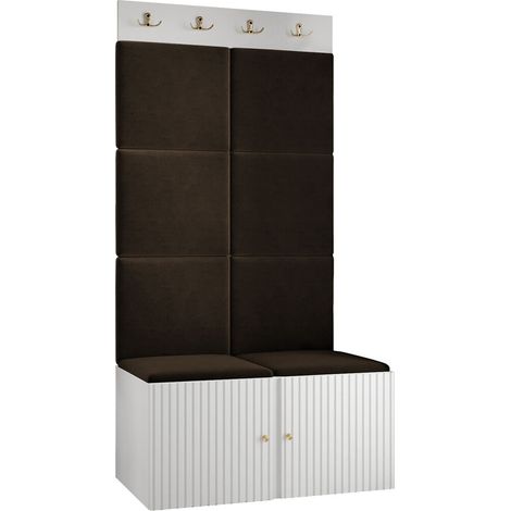 Meuble d'entrée Hartford 383, Blanc, 186x84x46cm, Stratifié, Tissu, MDF, Murale, À poser (1/5)