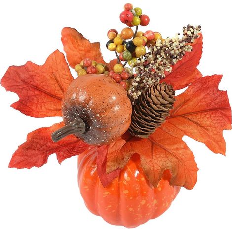 Ornement Citrouille - Décoration Automne - Guirlande Feuille Érable - Pour Porte Mur ou Table - 20 x 10 cm - Plastique Orange - 1 Pièce (1/5)