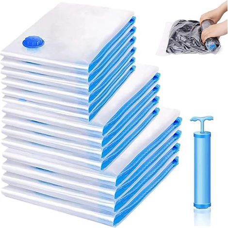 vide pour vêtements 10 pièces 2 jumbo 100 x 80 cm 4 grands 80 x 60 cm 4 petits 60 x 40 cm 1 pompe à main, sacs sous vide de couette, literie, oreillers, sacs sous vide de voyage (1/5)