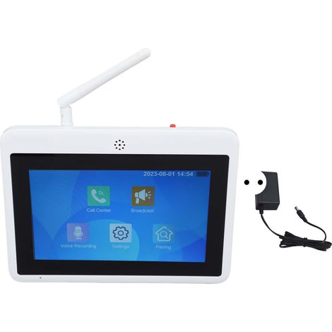 Drahtlose Gegensprechanlage mit 7-Zoll-kapazitivem Touchscreen, Zwei-Raum-Kommunikation, 100–240-V-Netzteil, EU-Stecker (1/5)