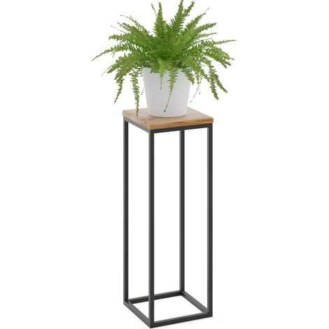 LAMO Manufaktur 70 cm Pflanzenständer  Blumenständer  Blumenhocker Gestell: Schwarz  100% Echtholz Massiv Platte Farbe: Rustikal