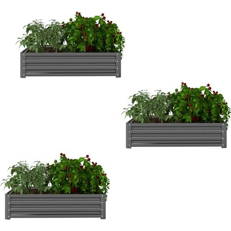 3er-Set hochbeet, Blumenkasten, Gemüsebeet, Pflanzkasten, Kräuterbeet für Garten, Terrasse, Balkon, Stahl, Hellgrau, 120 x 120 x 30 cm