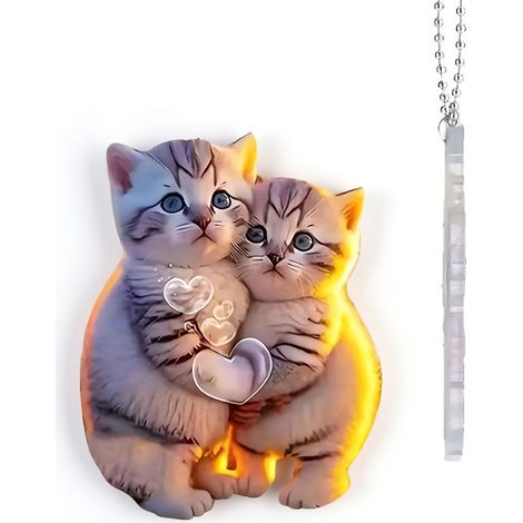 Colgante de acrílico gato dando un abrazo para coche, 5 cm (1/5)