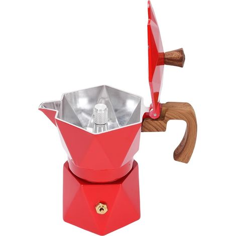 Italian Coffee Maker with Double Valve, 2 Cups, Aluminum (Red) (1/5)