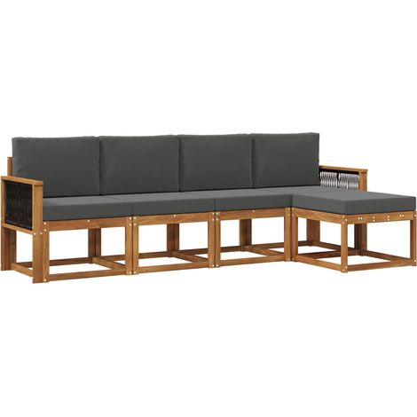 Set di divani da esterno 5 pz Salotto da Giardino Naturale e Antracite Poliestere (1/5)