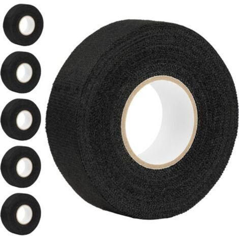 Lot de 5 rubans adhésifs en tissu pour faisceau de câbles - Noir - 25 mm x 15 m - Résistant à la chaleur - Idéal pour l'isolation des câbles électriques de voiture et de moto