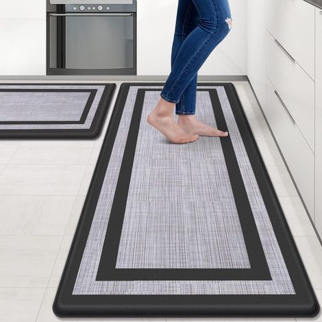 PVC Kitchen Floor Mat, Teslin Texture, Anti-fatigue, Non-slip, Oil-proof, No-wash, Suitable for Home Use - Teslin Texture 2, Black - 44 x 150 x 1.0cm