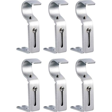 Set di 2/6 pezzi di staffe per asta per tende, staffe regolabili resistenti per asta per tende, supporti regolabili per asta - Argento (1/2)