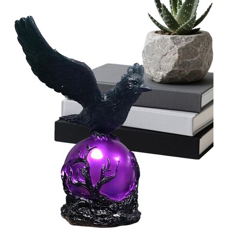 Lampe Corbeau - Rechargeable Résine Esthétique Sombre,Veilleuse Corbeau Noir Avec Boule Violette,Pour Bureau Étude Bureau Table De Chevet Armoire Étagère Fête Anniversaire Noël (1/5)