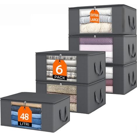 Set 6 Contenitori Pieghevoli 48L con Manici Rinforzati per Vestiti e Trapunte (1/5)